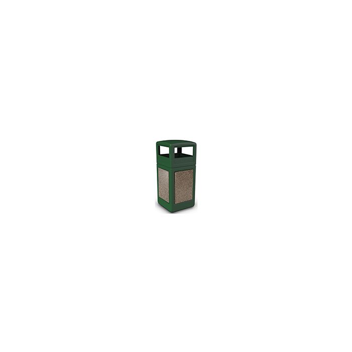 Commercial Zone 72045499 StoneTec Aggregate Trash Can with Dome Lid - 42 Gallon Capacity - Forest Green with Riverstone Panels