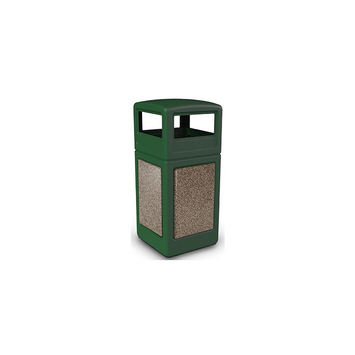 Commercial Zone 72045499 StoneTec Aggregate Trash Can with Dome Lid - 42 Gallon Capacity - Forest Green with Riverstone Panels