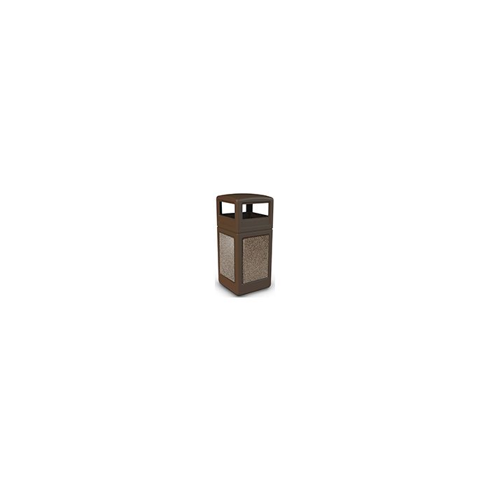 Commercial Zone 72045599 StoneTec Aggregate Trash Can with Dome Lid - 42 Gallon Capacity - Brown with Riverstone Panels