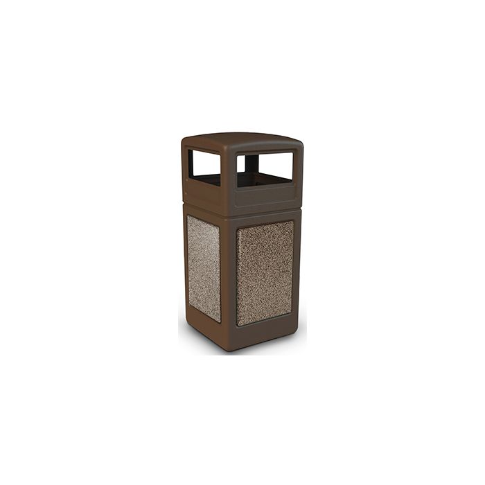 Commercial Zone 72045599 StoneTec Aggregate Trash Can with Dome Lid - 42 Gallon Capacity - Brown with Riverstone Panels