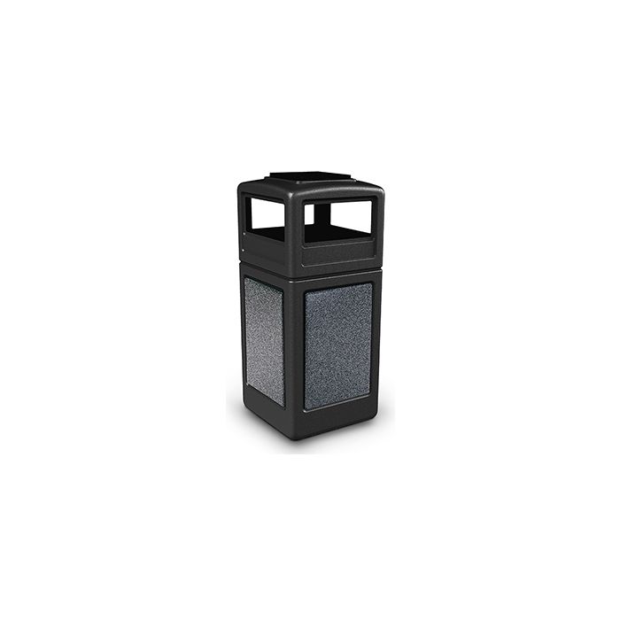 Commercial Zone 72051399 StoneTec Aggregate Trash Can with Ash/Trash Dome Lid - 42 Gallon Capacity - Black with Pepperstone Panels