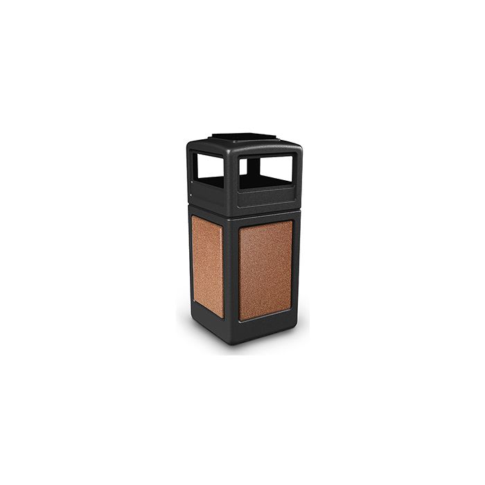 Commercial Zone 72051499 StoneTec Aggregate Trash Can with Ash/Trash Dome Lid - 42 Gallon Capacity - Black with Sedona Panels