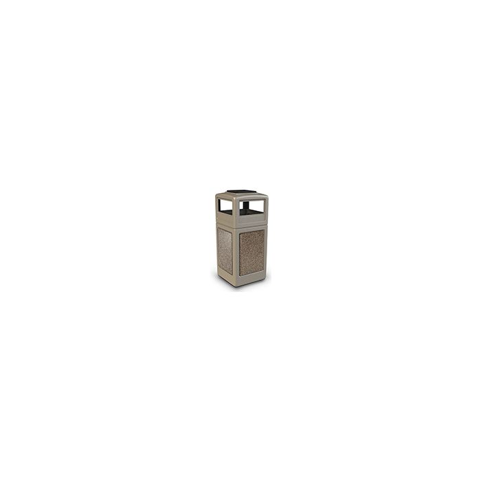 Commercial Zone 72051599 StoneTec Aggregate Trash Can with Ash/Trash Dome Lid - 42 Gallon Capacity - Beige with Riverstone Panels