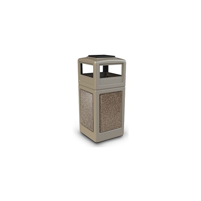 Commercial Zone 72051599 StoneTec Aggregate Trash Can with Ash/Trash Dome Lid - 42 Gallon Capacity - Beige with Riverstone Panels