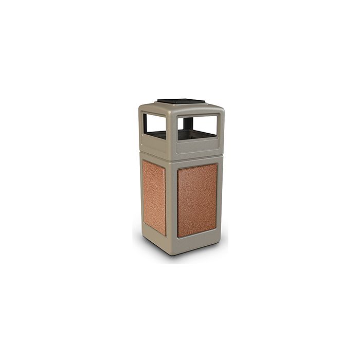 Commercial Zone 72051699 StoneTec Aggregate Trash Can with Ash/Trash Dome Lid - 42 Gallon Capacity - Beige with Sedona Panels