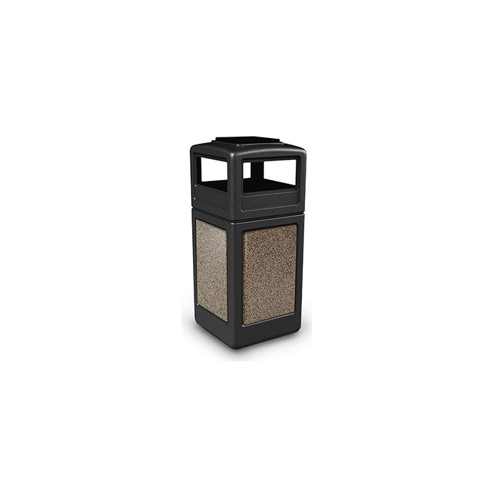 Commercial Zone 72055299 StoneTec Aggregate Trash Can with Ash/Trash Dome Lid - 42 Gallon Capacity - Black with Riverstone Panels