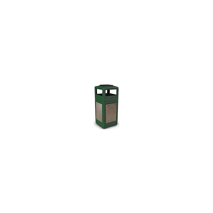 Commercial Zone 72055499 StoneTec Aggregate Trash Can with Ash/Trash Dome Lid - 42 Gallon Capacity - Forest Green with Riverstone Panels