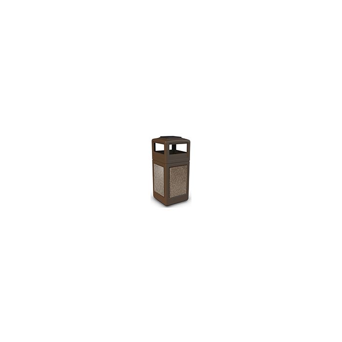 Commercial Zone 72055599 StoneTec Aggregate Trash Can with Ash/Trash Dome Lid - 42 Gallon Capacity - Brown with Riverstone Panels