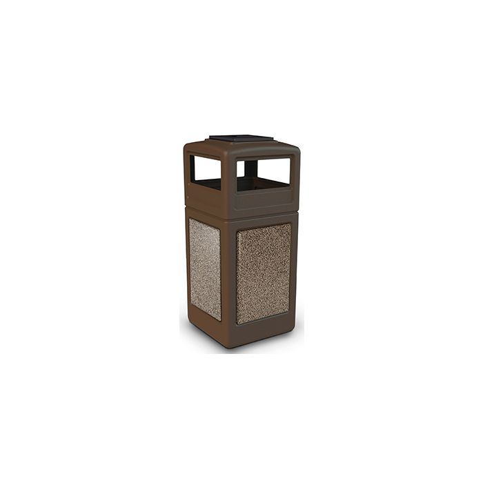 Commercial Zone 72055599 StoneTec Aggregate Trash Can with Ash/Trash Dome Lid - 42 Gallon Capacity - Brown with Riverstone Panels