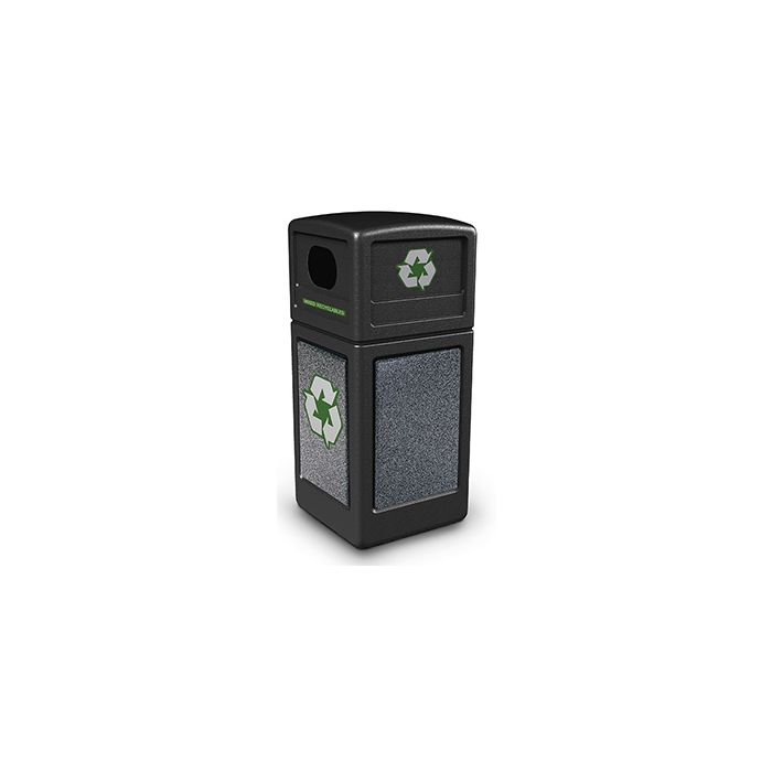 Commercial Zone 72231399 StoneTec Recycle42 Recycling Containers - 42 Gallon Capacity - 18.5" Sq. x 41.75" H - Black with Pepperstone Panels