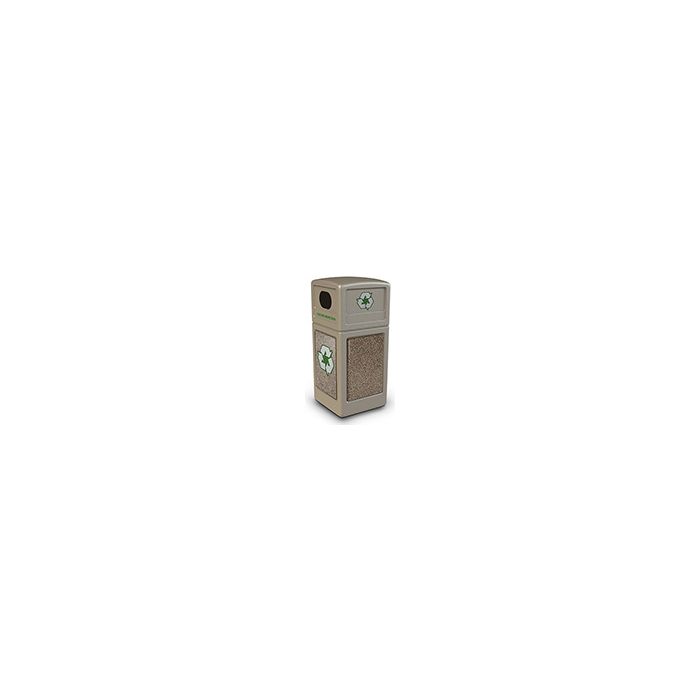 Commercial Zone 72231599 StoneTec Recycle42 Recycling Containers - 42 Gallon Capacity - 18.5" Sq. x 41.75" H - Beige with Riverstone Panels