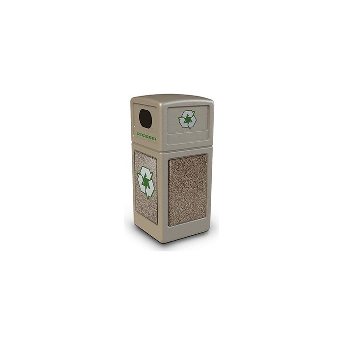 Commercial Zone 72231599 StoneTec Recycle42 Recycling Containers - 42 Gallon Capacity - 18.5" Sq. x 41.75" H - Beige with Riverstone Panels