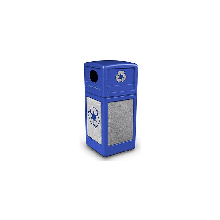 Commercial Zone 72233099 StoneTec Recycle42 Recycling Containers - 42 Gallon Capacity - 18.5" Sq. x 41.75" H - Blue with Ashtone Panels