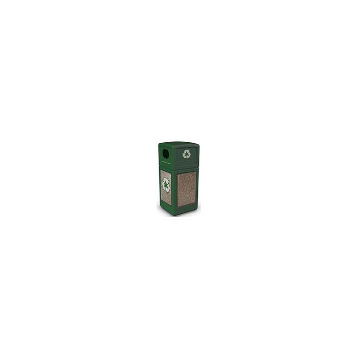 Commercial Zone 72235499 StoneTec Recycle42 Recycling Containers - 42 Gallon Capacity - 18.5" Sq. x 41.75" H - Forest Green with Riverstone Panels