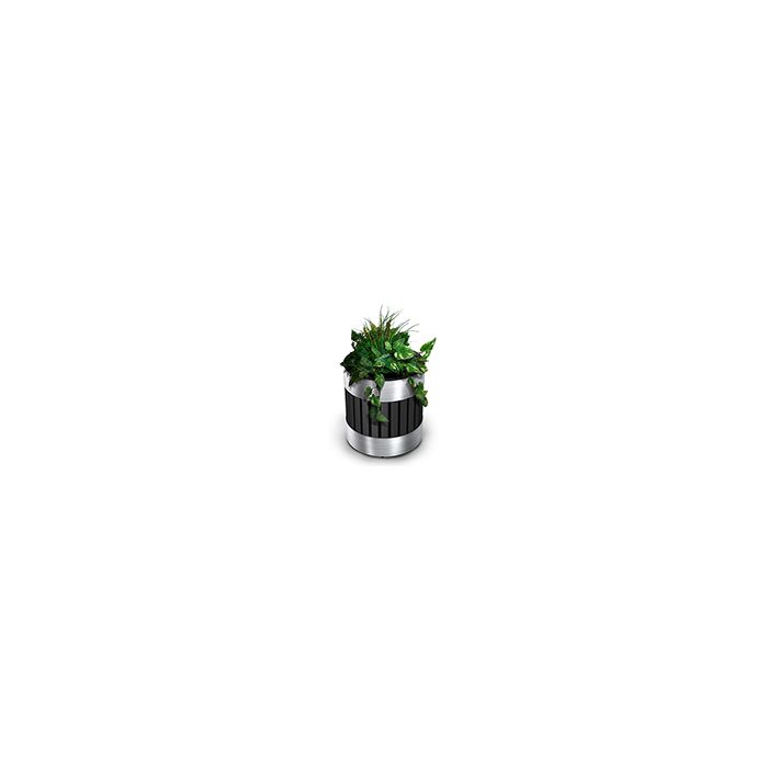 Commercial Zone 727643 Riverview Series Planter  - 18 1/4" Dia. x 20 1/2" H - Black with Stainless Steel Accents