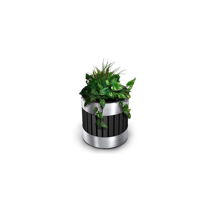 Commercial Zone 727643 Riverview Series Planter  - 18 1/4" Dia. x 20 1/2" H - Black with Stainless Steel Accents