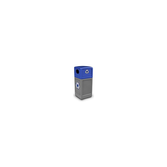 Commercial Zone 74613499 Recycle42 Recycling Container - 42 Gallon Capacity - 18.5" Sq. x 41.75" H - Gray with Blue Dome Lid