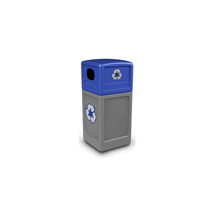 Commercial Zone 74613499 Recycle42 Recycling Container - 42 Gallon Capacity - 18.5" Sq. x 41.75" H - Gray with Blue Dome Lid