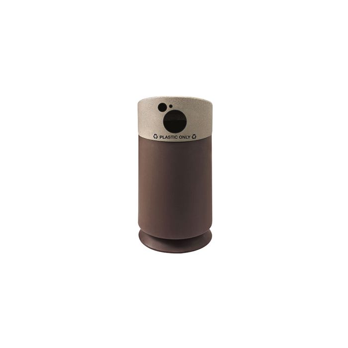 Commercial Zone 7532423999 Galaxy Collection Recycling Receptacle with "Plastic Only" Lid - 35 Gallon Capacity - 21 1/2" Dia. x 42 1/2" H - Brown Base with Lunar Sand Top