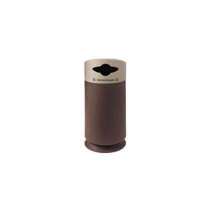 Commercial Zone 7533433999 Galaxy Collection Recycling Receptacle with "Mixed Recyclables" Lid - 40 Gallon Capacity - 21 1/2" Dia. x 45 1/2" H - Brown Base with Lunar Sand Top