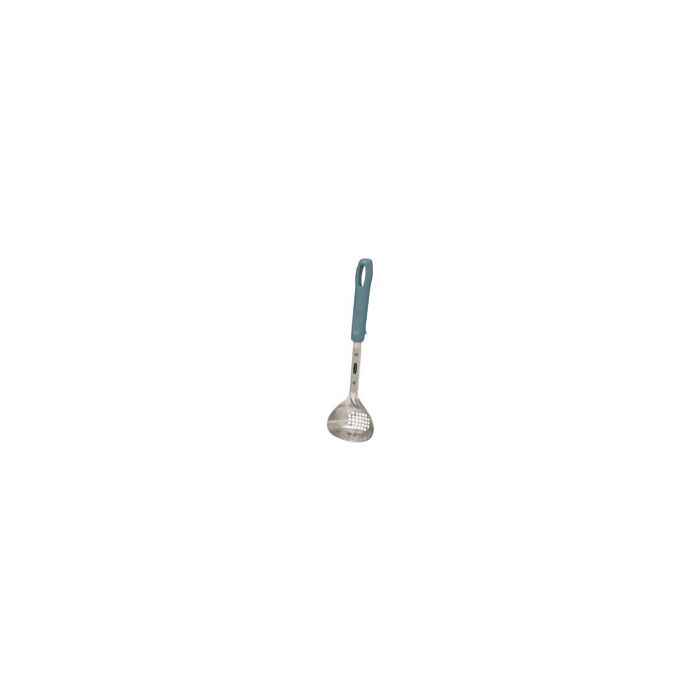 Rubbermaid 9G29 6 oz. Precision Stainless Steel Perforated Portioning Spoon with 14" Teal Handle