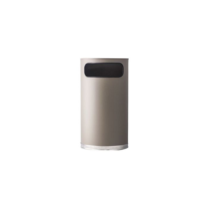 Witt Industries 9HR-TP Side Entry Half Round Waste Receptacle - 9 Gallon Capacity - 18" W x 32" H x 8 1/2" D - Taupe Body with Chrome Base