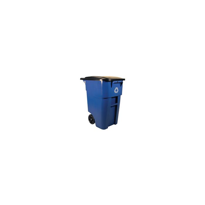 Rubbermaid 9W27-73 BRUTE Recycling Rollout Container with Lid - 50 Gallon Capacity - 28.5" L x 23.38" W x 36.5" H