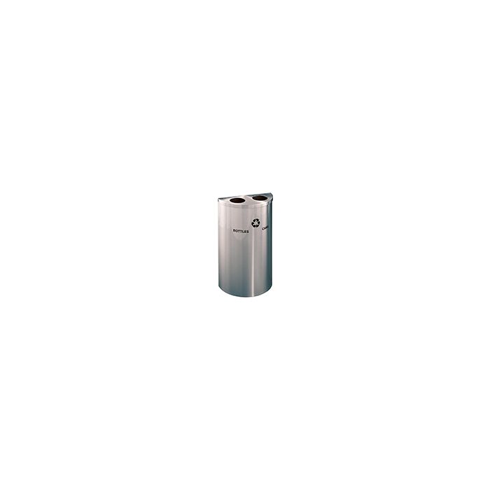 Glaro BC1899SA RecyclePro Half Round Receptacle with Two Round Openings - 14 Gallon Capacity - 30" H x 18" W x 9" D - Satin Aluminum