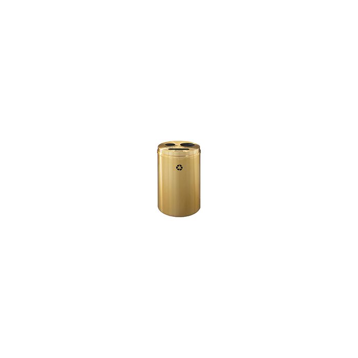 Glaro BPW20BE "RecyclePro 3" Receptacle with Paper Slot and Two Round Openings - 33 Gallon Capacity - 20" Dia. x 31" H - Satin Brass