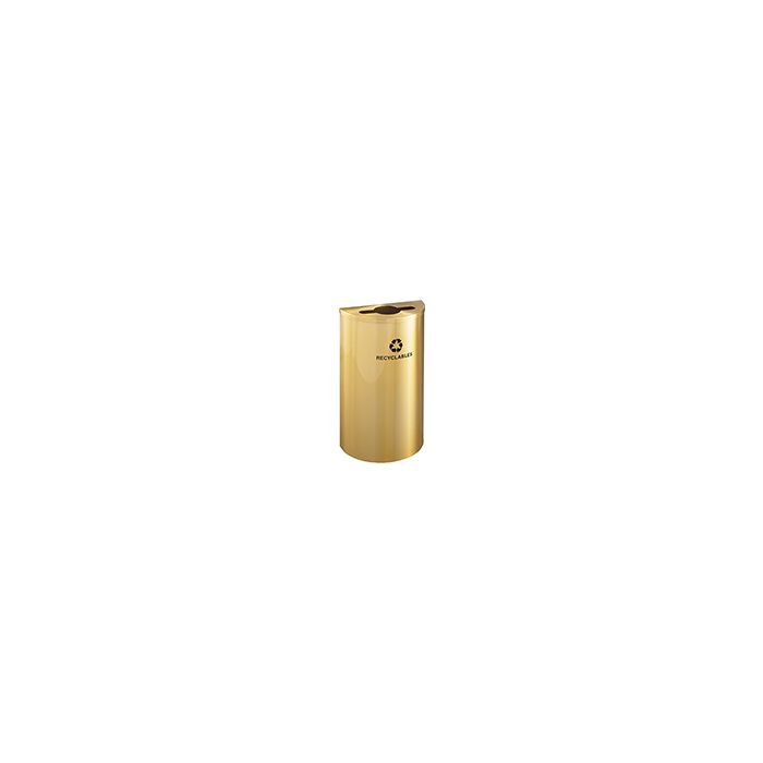 Glaro M1899BE RecyclePro Half Round Receptacle with Multi-Purpose Opening - 14 Gallon Capacity - 30" H x 18" W x 9" D - Satin Brass