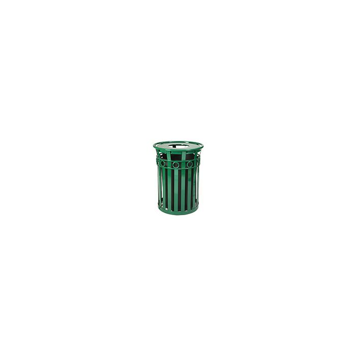 Witt Industries M3600-R Oakley Collection Decorative Slatted Waste Receptacle - 36 Gallon Capacity -  28" dia x 36" H  - Silver, Black, Brown, and Green