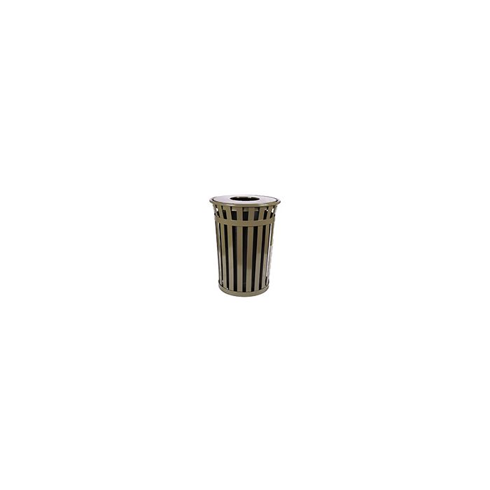 Witt Industries M3601 Oakley Collection Slatted Waste Receptacle - 36 Gallon Capacity -  28" dia x 36" H  - Silver, Black, Brown, and Green