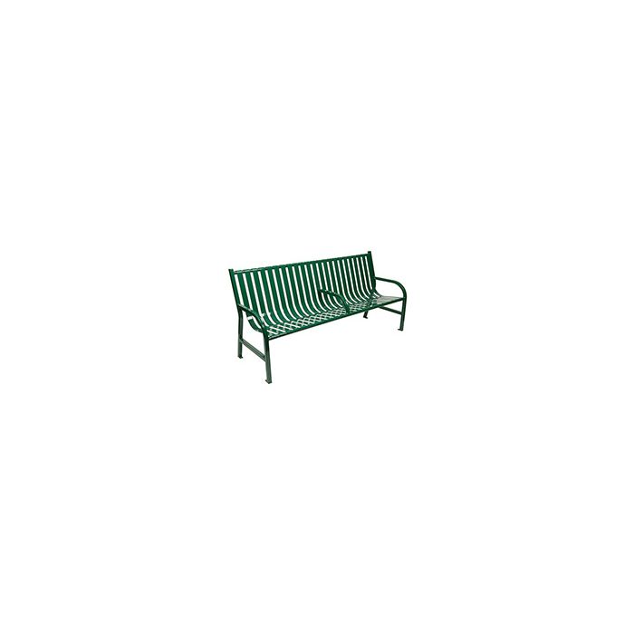 Witt Industries M6-BCH-ARM Oakley Collection Slatted Metal Bench with Center Arm Rest - 72" W x 24" D x 34" H - Brown, Black and Green