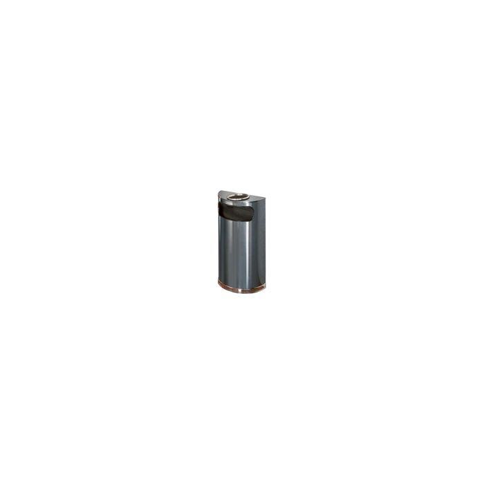 Rubbermaid / United Receptacle SO8SU-20A European Designer Line Half Round Ash/Trash Receptacle - Anthracite with Mirror Chrome - 9 Gallon Capacity - 18" W x 32" H x 9" D - Dispsoal Opening is 15" W x 5" H