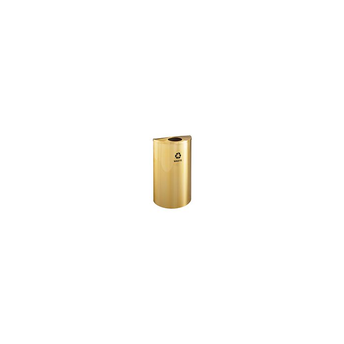 Glaro W1899BE RecyclePro Half Round Receptacle with 5.5"  Round Opening - 14 Gallon Capacity - 30" H x 18" W x 9" D - Satin Brass