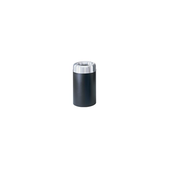 Rubbermaid / United Receptacle AOT30SABK Crowne Collecton Small Open Top Trash Receptacle - 30-Gallon Capacity - 20" Dia. x 34.5" H - 12" Dia. Disposal Opening - Black body with Satin Aluminum Top