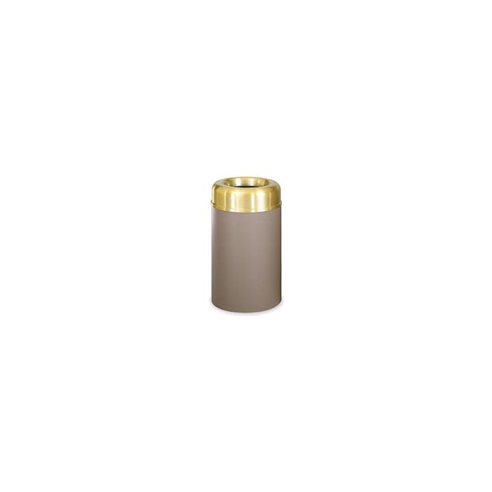 Rubbermaid / United Receptacle AOT30SBBR Crowne Collecton Small Open Top Trash Receptacle - 30-Gallon Capacity - 20" Dia. x 34.5" H - 12" Dia. Disposal Opening - Brown textured body with Satin Brass Top