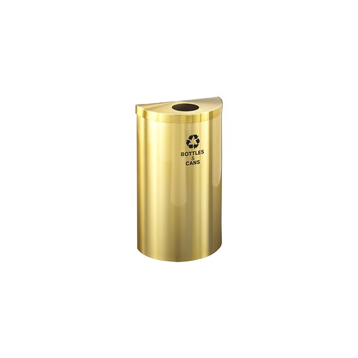 Glaro B1899VBE RecyclePro Value Half Round Receptacle with Round Opening - 16 Gallon Capacity - 30" H x 18" W x 9" D - Satin Brass