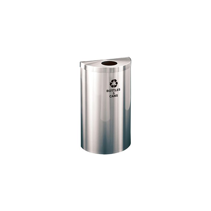 Glaro B1899VSA RecyclePro Value Half Round Receptacle with Round Opening - 16 Gallon Capacity - 30" H x 18" W x 9" D - Satin Aluminum