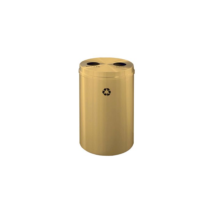 Glaro BC2032BE "RecyclePro 2" Receptacle with Two Round Openings - 33 Gallon Capacity - 20" Dia. x 31" H - Satin Brass