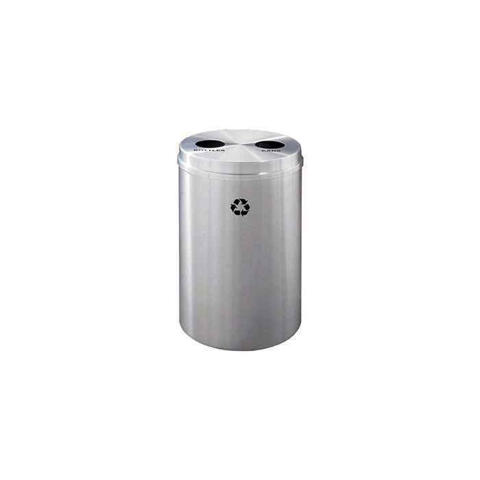 Glaro BC2032SA "RecyclePro 2" Receptacle with Two Round Openings - 33 Gallon Capacity - 20" Dia. x 31" H - Satin Aluminum