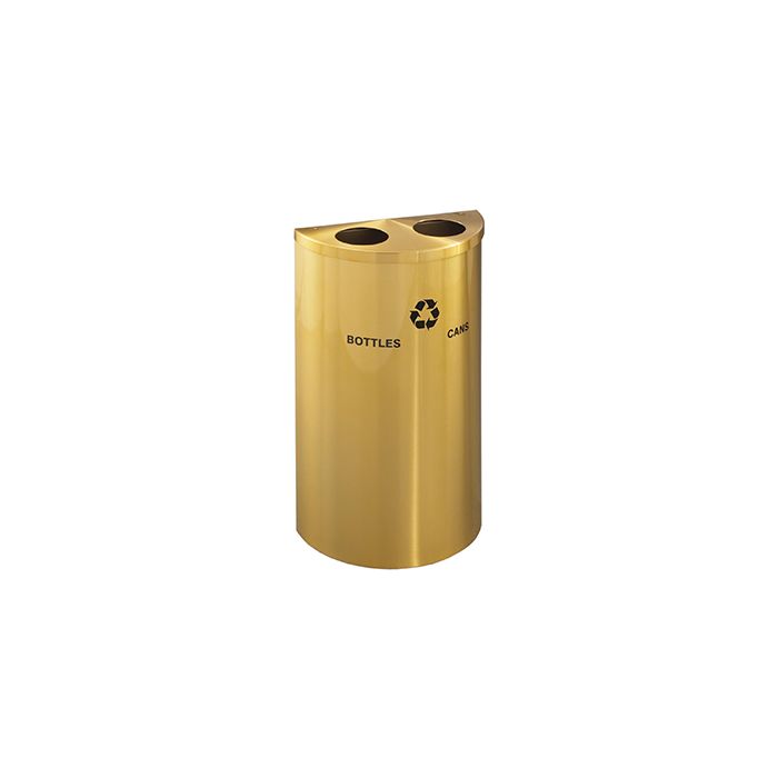 Glaro BC1899BE RecyclePro Half Round Receptacle with Two Round Openings - 14 Gallon Capacity - 30" H x 18" W x 9" D - Satin Brass