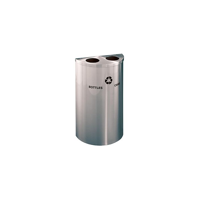 Glaro BC1899SA RecyclePro Half Round Receptacle with Two Round Openings - 14 Gallon Capacity - 30" H x 18" W x 9" D - Satin Aluminum