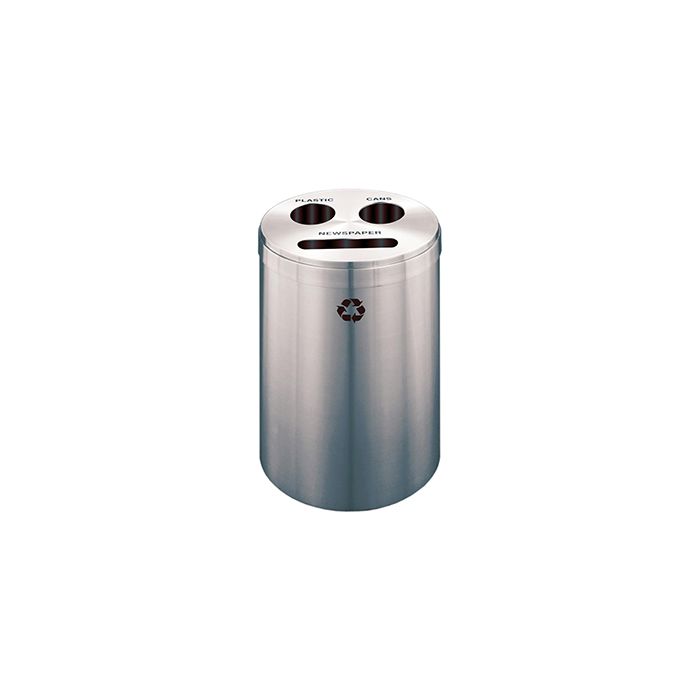 Glaro BCP20SA "RecyclePro 3" Receptacle with Paper Slot and Two Round Openings - 33 Gallon Capacity - 20" Dia. x 31" H - Satin Aluminum