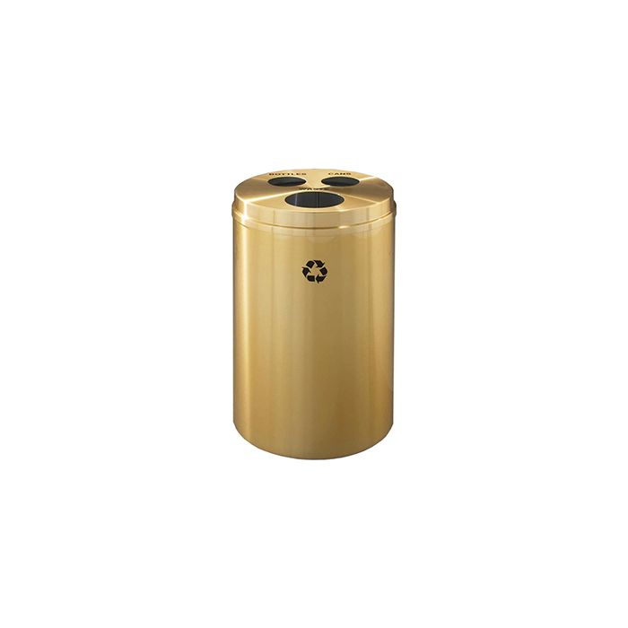 Glaro BCW20BE "RecyclePro 3" Receptacle with Three Round Openings - 33 Gallon Capacity - 20" Dia. x 31" H - Satin Brass