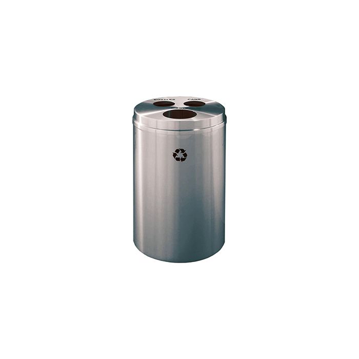 Glaro BCW20SA "RecyclePro 3" Receptacle with Three Round Openings - 33 Gallon Capacity - 20" Dia. x 31" H - Satin Aluminum