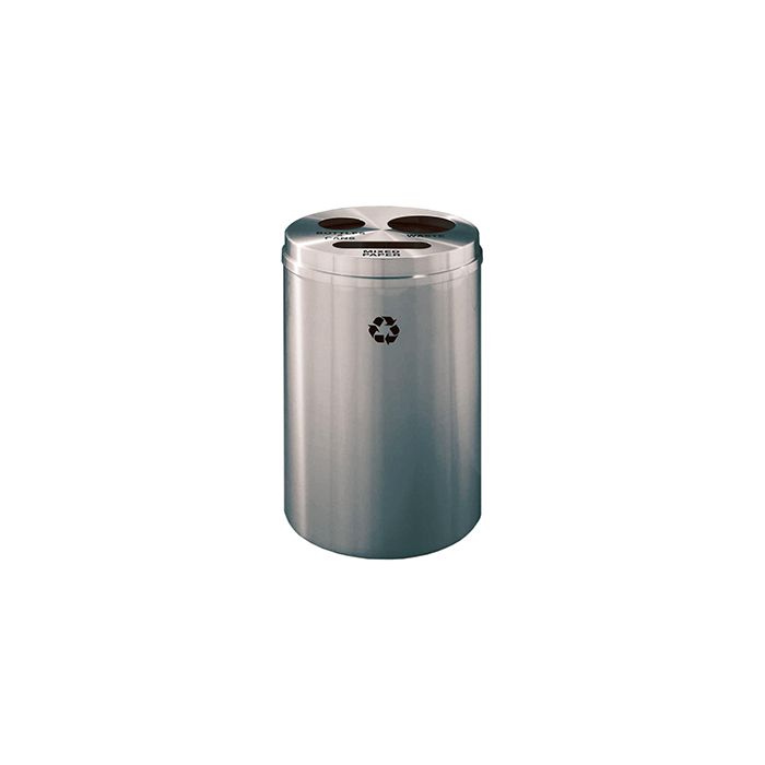 Glaro BPW20SA "RecyclePro 3" Receptacle with Paper Slot and Two Round Openings - 33 Gallon Capacity - 20" Dia. x 31" H - Satin Aluminum