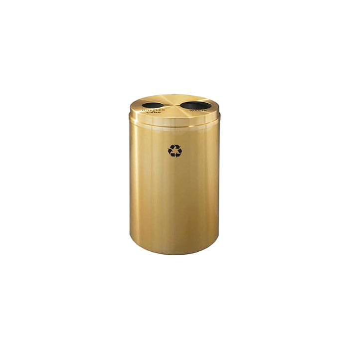 Glaro BW2032BE "RecyclePro 2" Receptacle with Two Round Openings - 33 Gallon Capacity - 20" Dia. x 31" H - Satin Brass