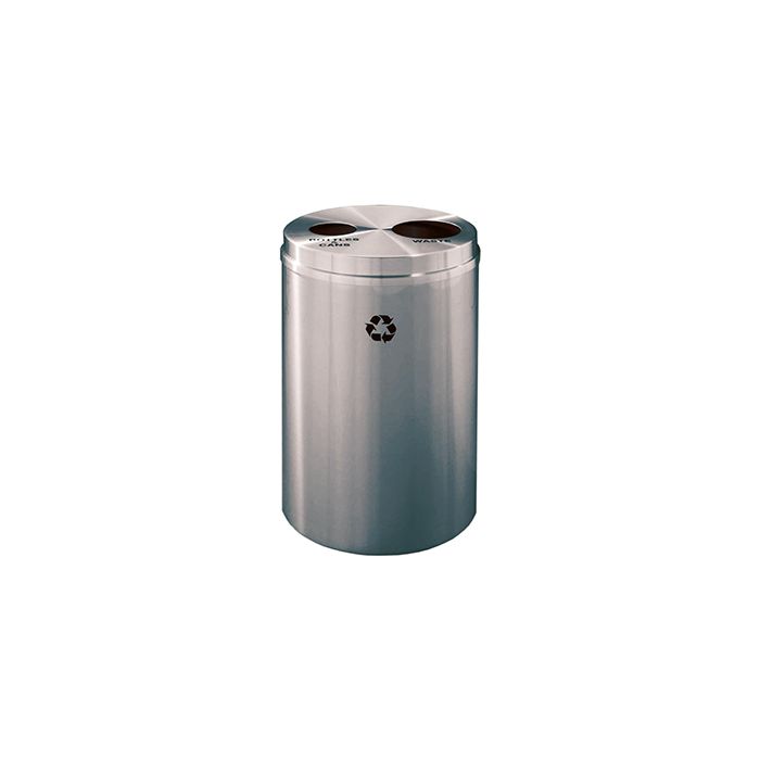 Glaro BW2032SA "RecyclePro 2" Receptacle with Two Round Openings - 33 Gallon Capacity - 20" Dia. x 31" H - Satin Aluminum