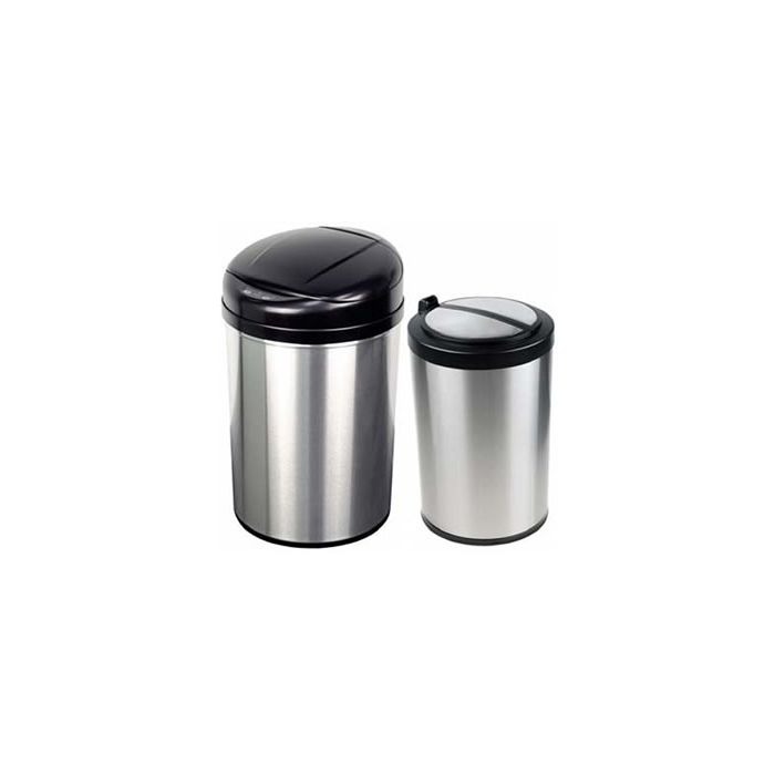 Nine Stars CB-DZT-40-8 /12-18 Combo Infrared Touchless Waste Receptacles - (1) 10.6 Gallon and (1) 3.2 Gallon Capacity - Stainless Steel with Black Accents